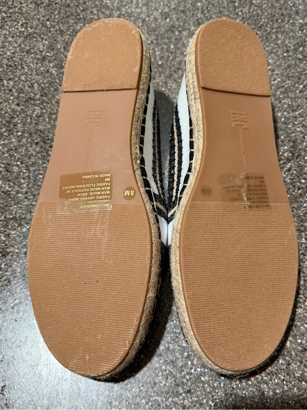 INC Espadrille flats Size 8, white,black,cream stripes, EUC, were$90 NOW $24 - Picture 12 of 16